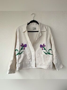 Embroidered Boho Relaxed Floral Linen Jacket